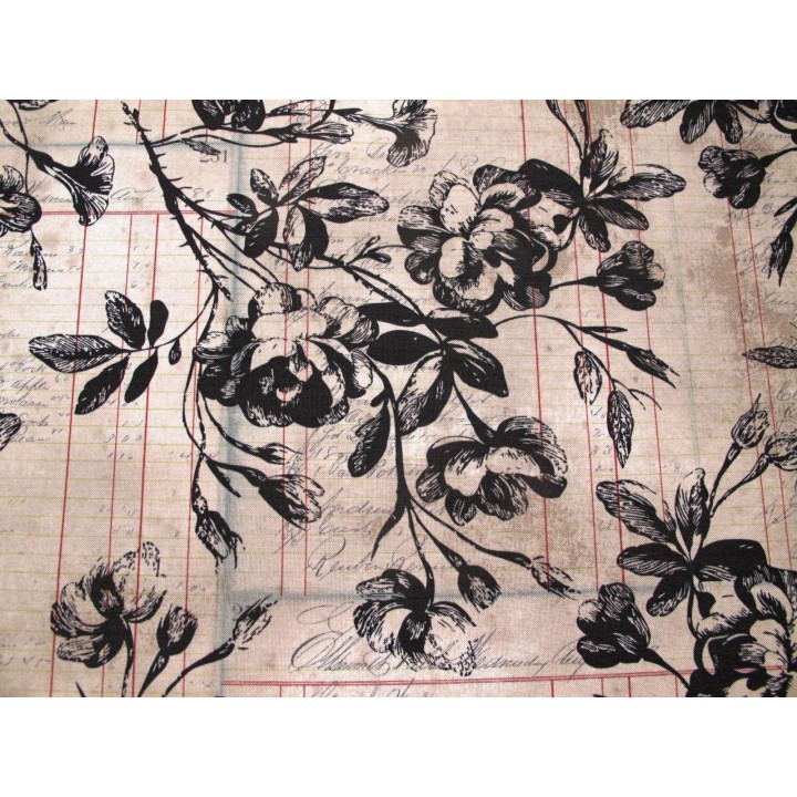 Tim Holtz Eclectic Elements Quiltstoff Baumwolle Stoff Blumen Rosen Rechnungsseiten Junk Journal