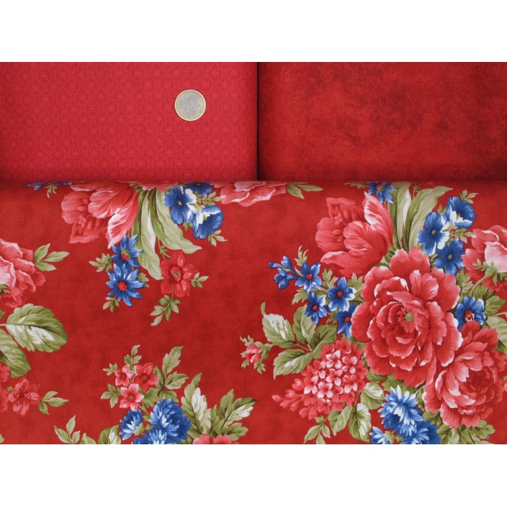 Stoffpaket Rosen Blumen Punkte Baumwolle Stoff blau rot grün