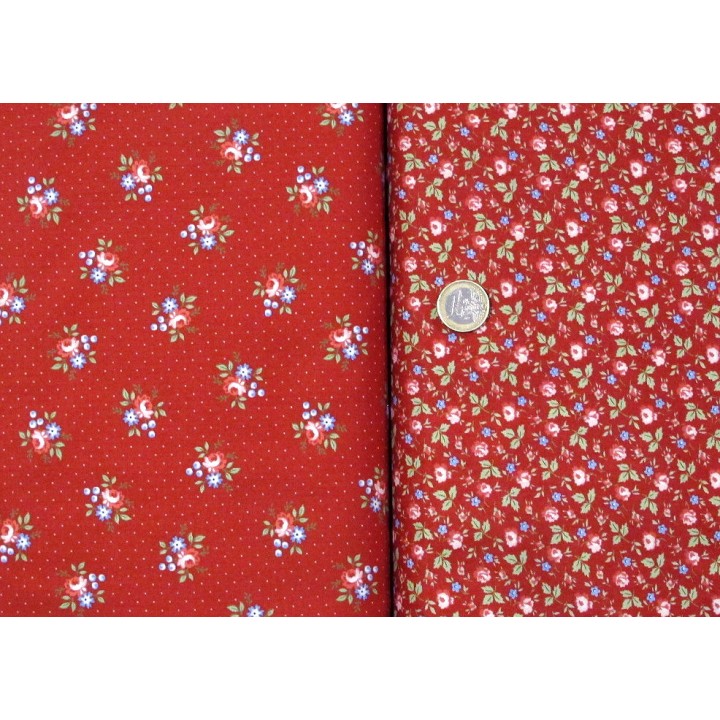 Stoffpaket Rosen Blumen Punkte Baumwolle Stoff blau rot grün