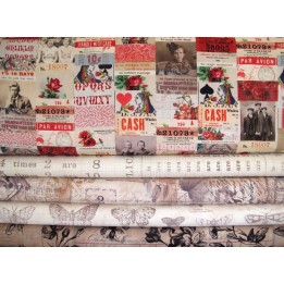 Patchwork Stoffpaket Tim Holtz Eclectic Rosen Blumen Zahlen Bilder Label Wörter Schmetterlinge Motten 75019