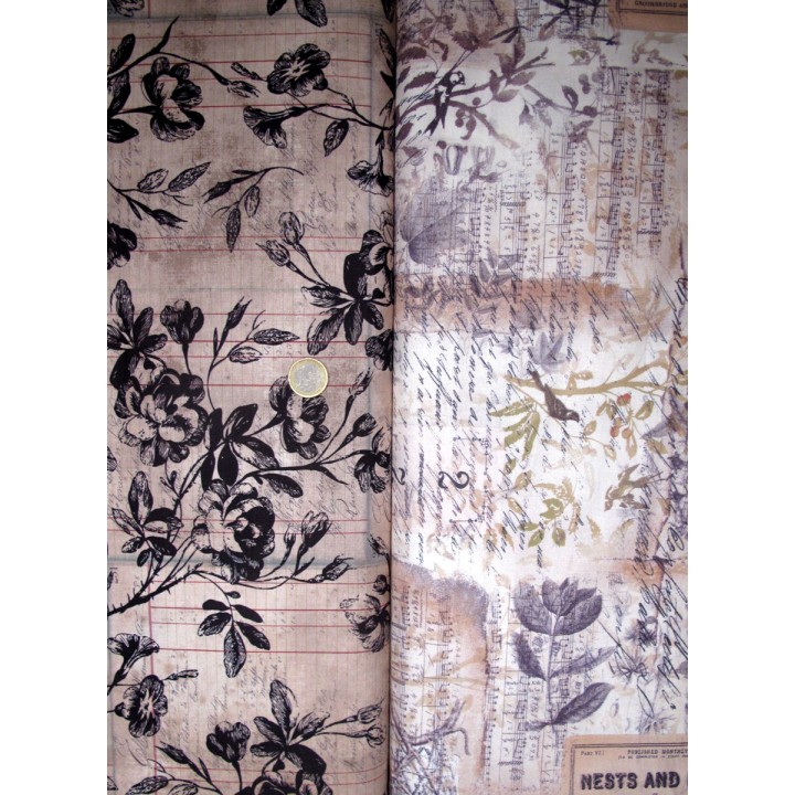 Patchwork Stoffpaket Tim Holtz Eclectic Rosen Blumen Zahlen Bilder Label Wörter Schmetterlinge Motten 75019