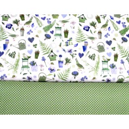 Stoffpaket Baumwolle Frühling Ostern Garten Stoffe Punkte acufactumblau grün 72048
