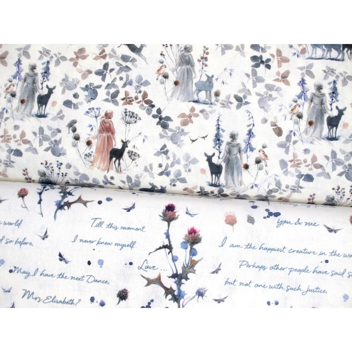 Stoffpaket acufactum Baumwolle Stoff Blumen Tiere Rehe Vögel Jane Austen My Dear Jane 72052