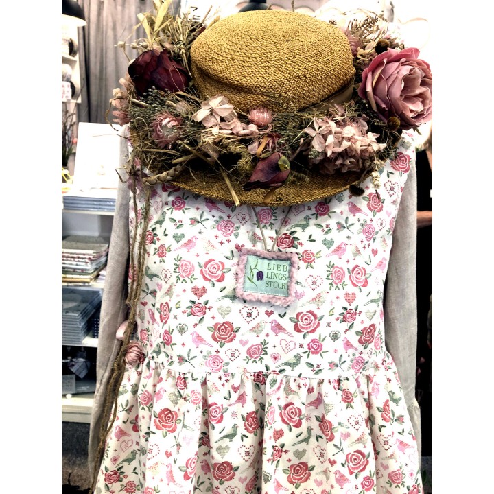 acufactum Baumwollstoff Stickliebe Rosen Blumen Vögel Herzchen Baumwolle Stoff Kerstin Heß