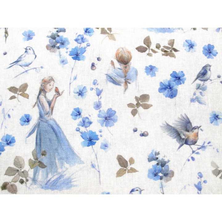 acufactum Stoff Mädchen und Vogel Blumen Blüten Baumwolle Stoff Sophia Drescher