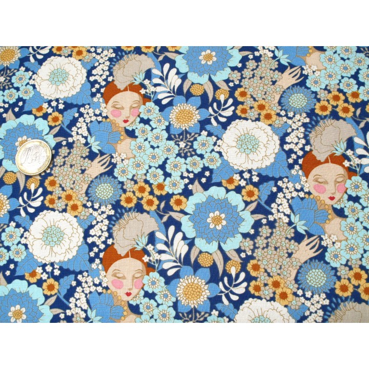 Tilda Stoff Blumen Frauen Wallflower blau