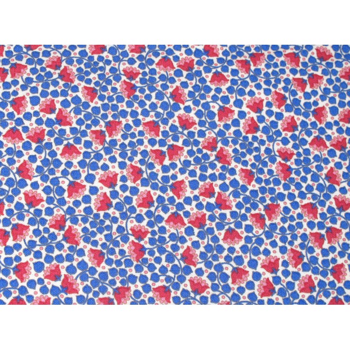Tilda Stoff Blumen Blätter Ranken Glockenblumen Baumwolle  Wallflower blau