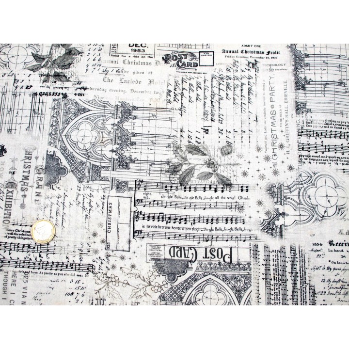 Tim Holtz Patchworkstoff Junk Journal Baumwolle Noten Schrift Zahlen Blumen Stoff Christmas Remnants