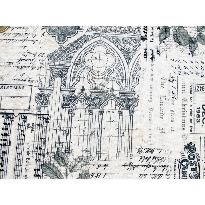 Tim Holtz Patchworkstoff Junk Journal Baumwolle Noten Schrift Zahlen Blumen Stoff Christmas Remnants