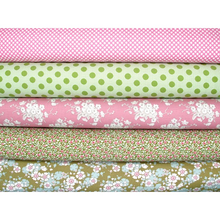 Tilda Stoffpaket Baumwolle Stoff Punkte Blümchen Blumen grün rosa 75075
