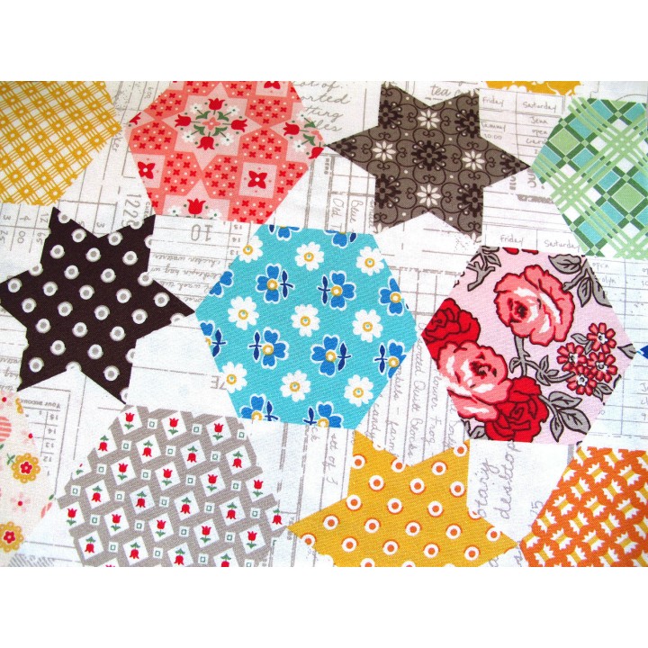 Fat Quarter Stoff Baumwolle Sterne Hexagon Flea Market