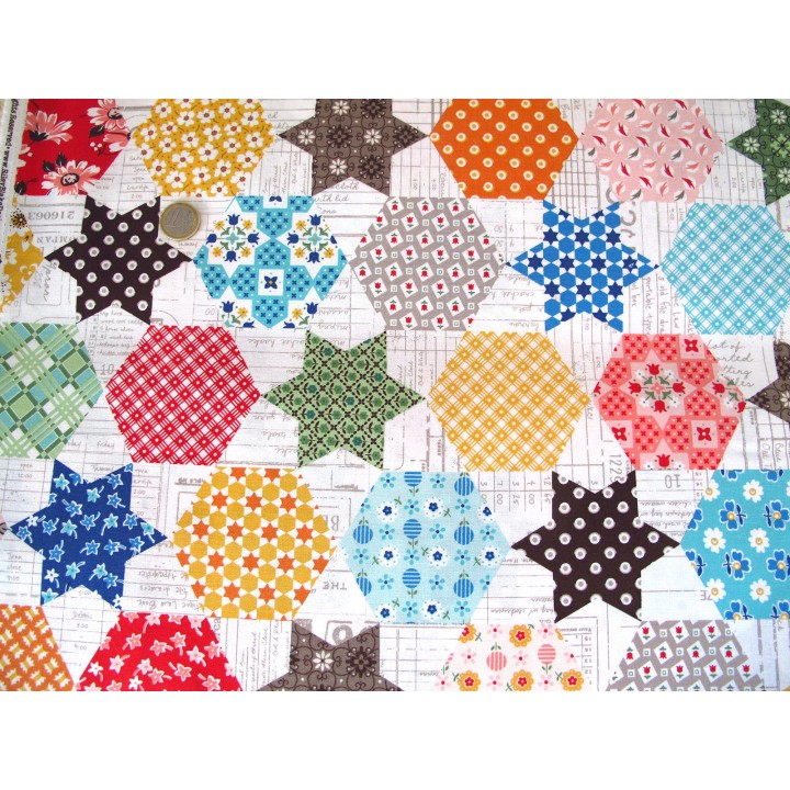 Fat Quarter Stoff Baumwolle Sterne Hexagon Flea Market