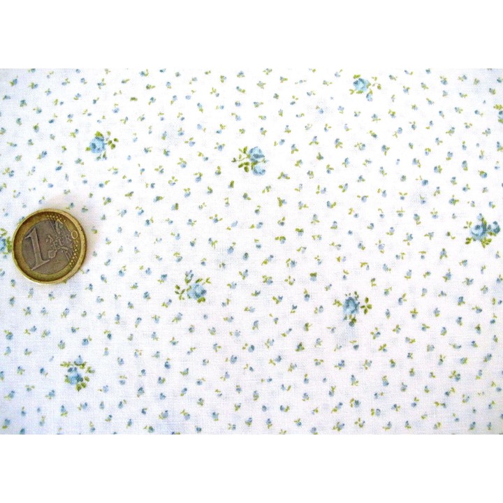 Rosenstoff Dover blau weiß Blumen Baumwolle Stoff Röschen Patchworkstoff