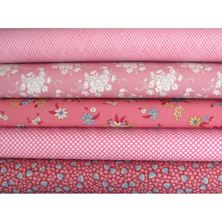 Tilda Stoffpaket Baumwolle Stoff Patchwork Blumen Punkte pink 75083