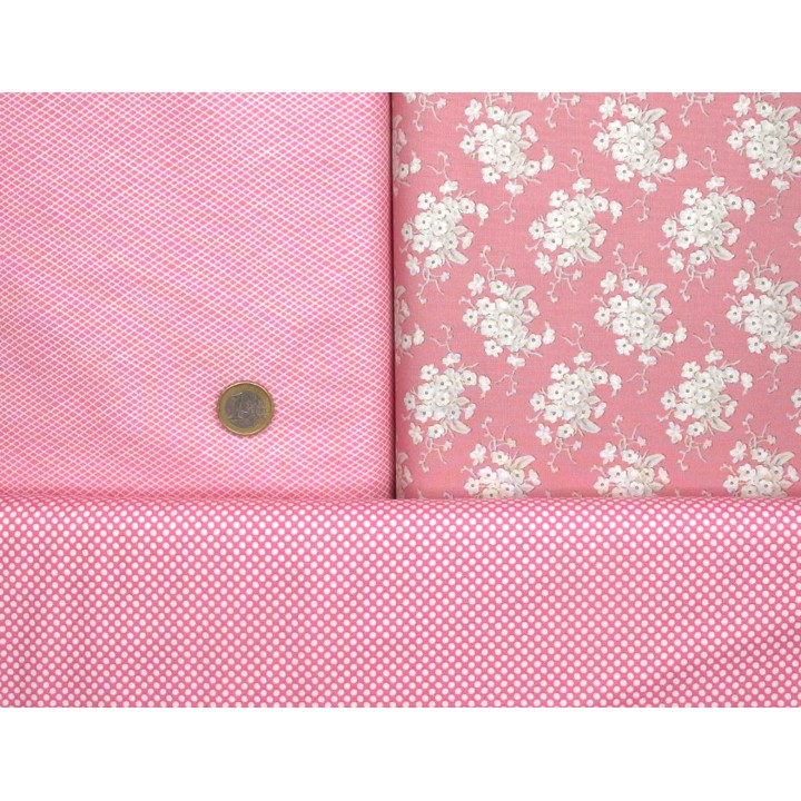 Tilda Stoffpaket Baumwolle Stoff Patchwork Blumen Punkte pink 75083