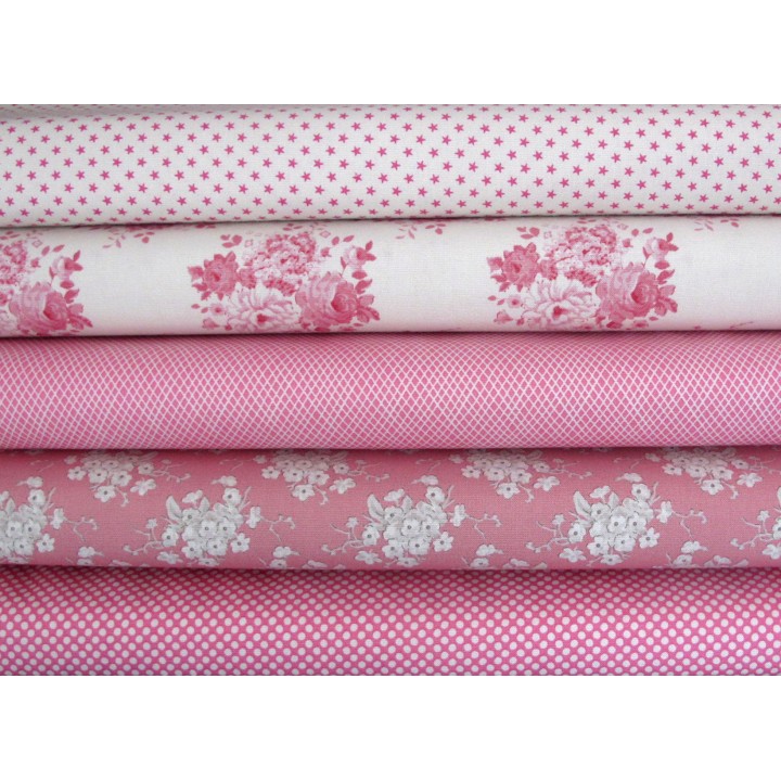 Tilda Stoffpaket Rosen Blumen Sterne Punkte Baumwolle Stoff Sterne pink 75084