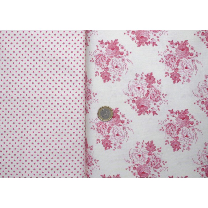 Tilda Stoffpaket Rosen Blumen Sterne Punkte Baumwolle Stoff Sterne pink 75084