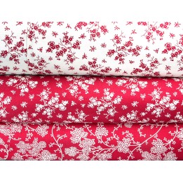 Stoffpaket Blumen Tiere Libellen Ranken Baumwolle Stoffe rot weiß
