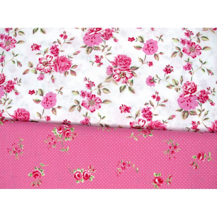 Stoffpaket Baumwolle Rosen Blumen Westfalenstoffe Punkte pink weiß 72039