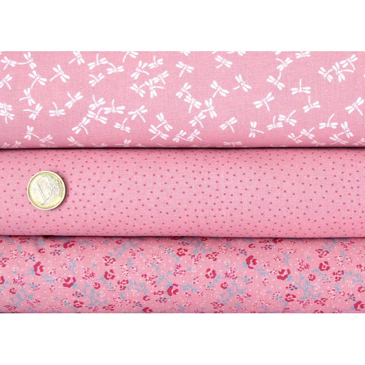 Stoffpaket Blumen Libellen Westfalenstoffe Baumwolle Stoffe Punkte anitkrosa