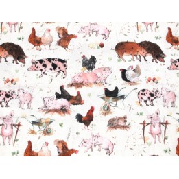 Tierstoff Sophia Drescher Baumwolle Patchwork Schweine Hühner acufactum