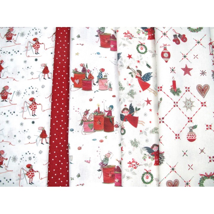acufactum Stoffpaket Weihnachten Engel Sterne Zweige Punkte Baumwolle Stoffe Silke Leffler Kerstin Heß 75021
