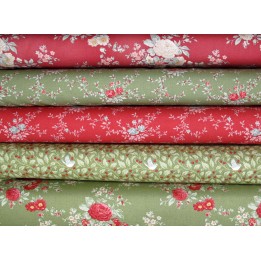 Tilda Stoffpaket Rosen Blumen Baumwolle Stoffe  grün rot 75088