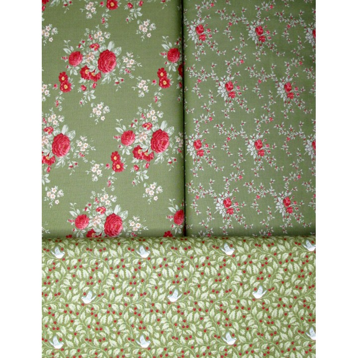 Tilda Stoffpaket Rosen Blumen Baumwolle Stoffe  grün rot 75088