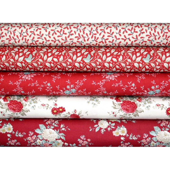 Tilda Stoffpaket Rosen Blumen Vogel Baumwolle Weihnachten Mistelzweig rot 75044