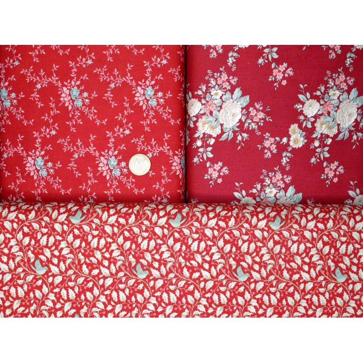 Tilda Stoffpaket Rosen Blumen Vogel Baumwolle Weihnachten Mistelzweig rot 75044
