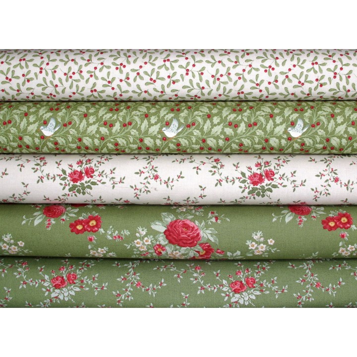Tilda Stoffpaket grün creme Baumwolle Stoffe Rosen Blumen Tiere Weihnachten 75010