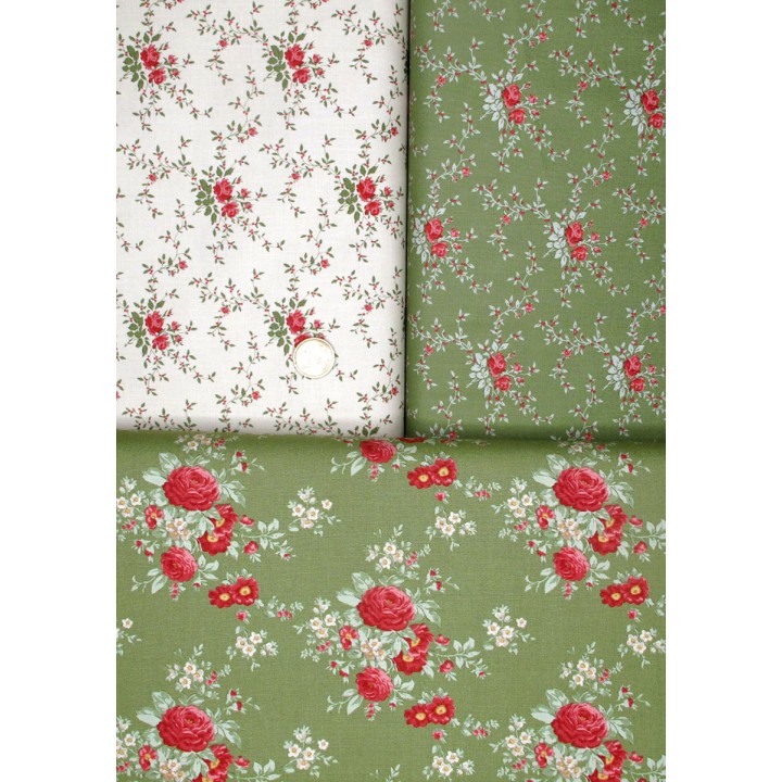 Tilda Stoffpaket grün creme Baumwolle Stoffe Rosen Blumen Tiere Weihnachten 75010