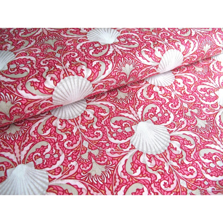 Tilda Stoffe Cotton Beach Muscheln Baumwolle Ornamente pink rot