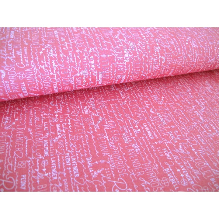 Patchworkstoff Schrift Text rosa Baumwolle Stoff pink Spring Chicken Quiltstoff