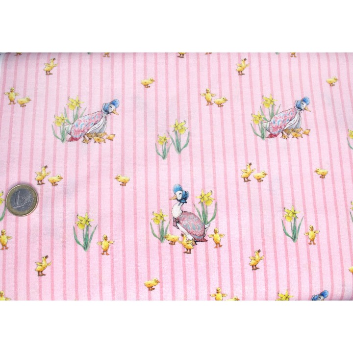Patchworkstoff Peter Hase rosa Streifen Baumwolle Stoff Beatrix Potter Gans Tiere Kinderstoff