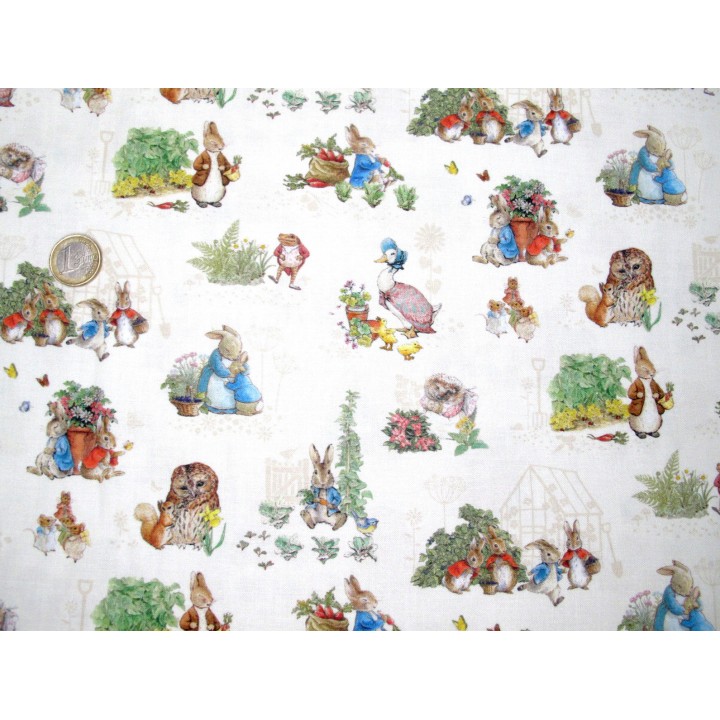 Patchworkstoff Peter Hase creme Baumwolle Stoff Kinderstoff Tierstoff