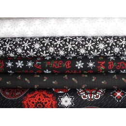 Stoffpaket Weihnachtsstoffe schwarz Baumwolle Stoffe Sterne Schneeflocken Eiskristalle