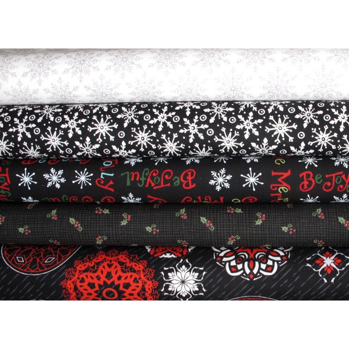 Stoffpaket Weihnachtsstoffe schwarz Baumwolle Stoffe Sterne Schneeflocken Eiskristalle