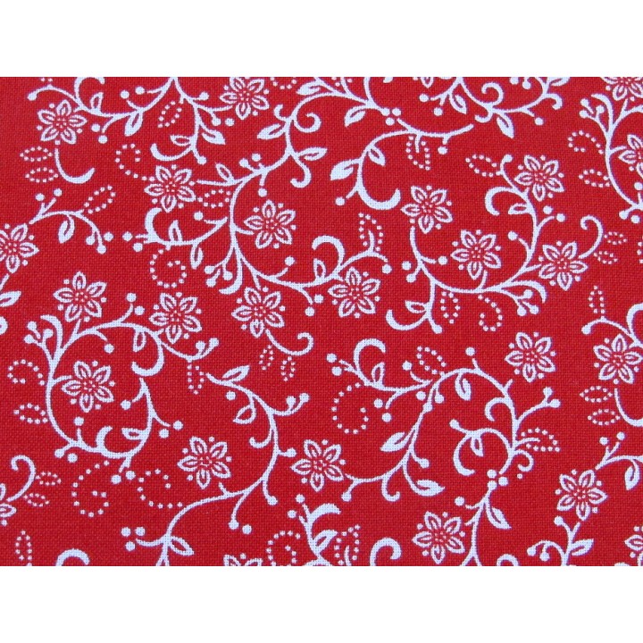 Blumenstoff rot Scarlet Stitches Patchworkstoff Baumwolle Ranken Blümchen Stoff