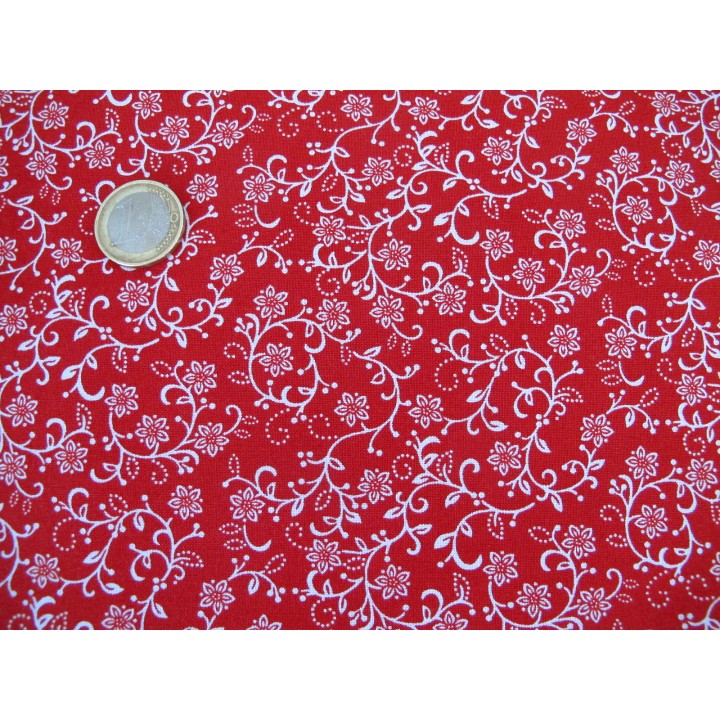 Blumenstoff rot Scarlet Stitches Patchworkstoff Baumwolle Ranken Blümchen Stoff