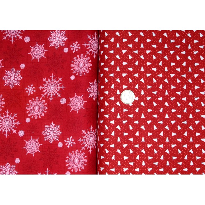 Stoffpaket Weihnachtstoffe rot Eiskristalle Baumwolle Stoffe Tannen Ilex Blumen 75090