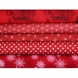 Stoffpaket Weihnachtstoffe rot Eiskristalle Baumwolle Stoffe Tannen Ilex Blumen 75090