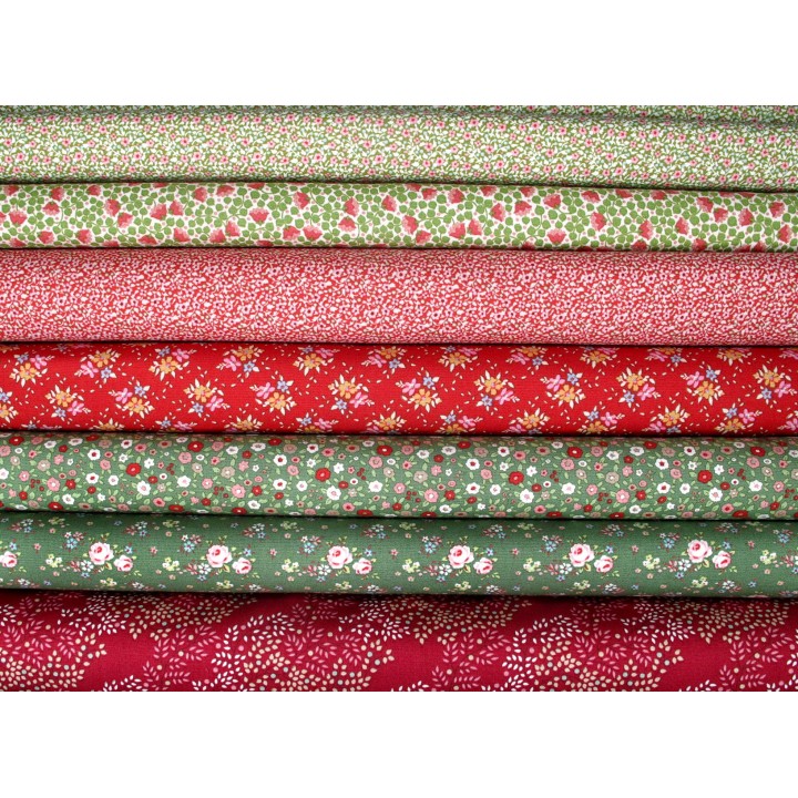 Tilda Stoffe Stoffpaket Blumen Rosen Baumwolle Patchwork Quiltstoffe grün rot 77010