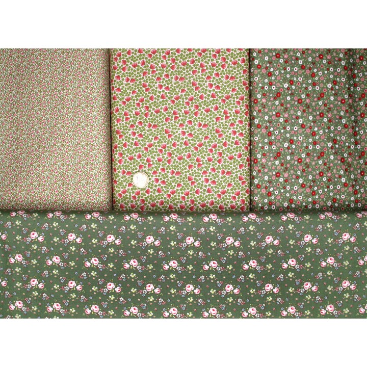 Tilda Stoffe Stoffpaket Blumen Rosen Baumwolle Patchwork Quiltstoffe grün rot 77010