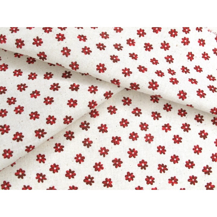 Baumwolle Blümchen Stoff rot creme Blumen