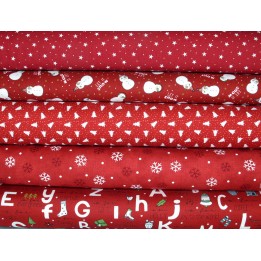 Stoffpaket Weihnachtsstoffe Baumwolle Stoffe Winter Kinderstoffe Schneemann Sternchen Tannen rot 75052