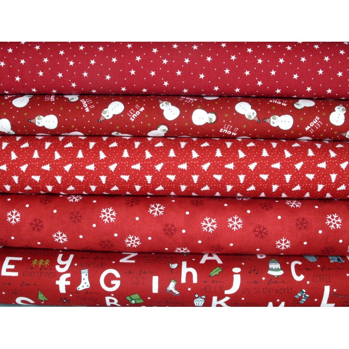 Stoffpaket Weihnachtsstoffe Baumwolle Stoffe Winter Kinderstoffe Schneemann Sternchen Tannen rot 75052