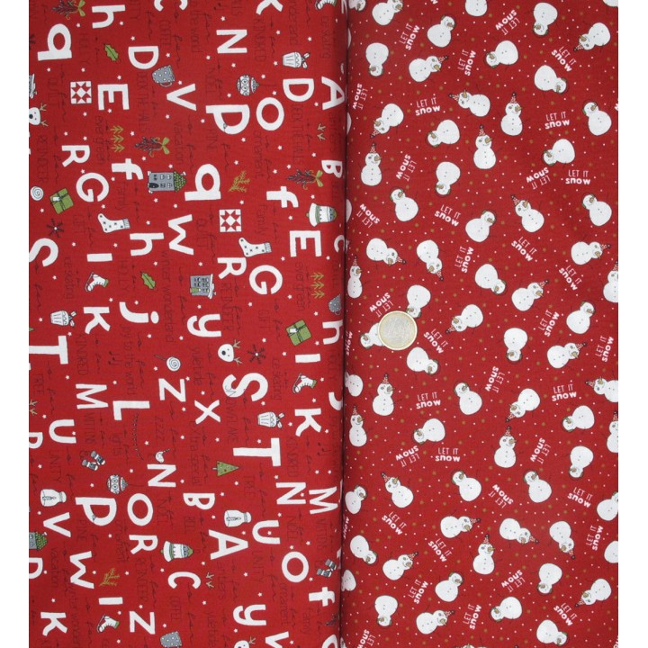 Stoffpaket Weihnachtsstoffe Baumwolle Stoffe Winter Kinderstoffe Schneemann Sternchen Tannen rot 75052