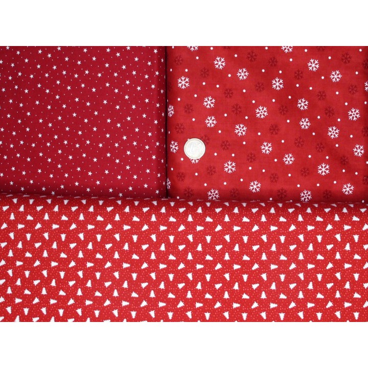 Stoffpaket Weihnachtsstoffe Baumwolle Stoffe Winter Kinderstoffe Schneemann Sternchen Tannen rot 75052