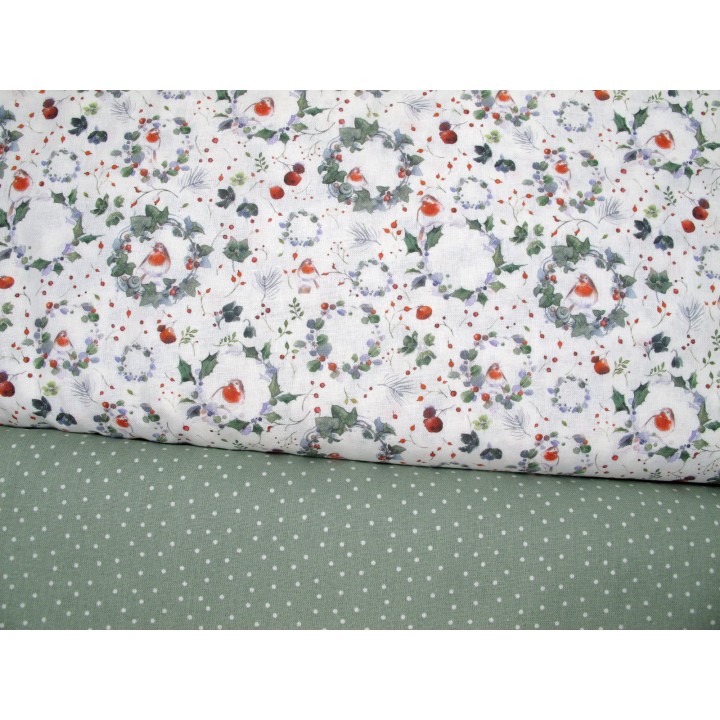Stoffpaket Rotkehlchen acufactum Weihnachtsstoff Baumwolle Tierstoff Ilex Efeu Punkte  72053